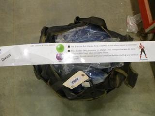 Qty of Exercise Balls, Exercise Ball Stacker Ring and Duffle Bag (O-2-1)