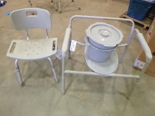 (1) Bath Seat w/ Back, (1) Bariatric Folding Steel Commode (J-1-3)