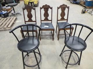 (3) High Back Dining Room Chairs, (2) Swivel Bar Stools (L-1-1)
