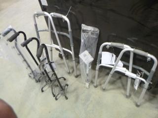 (2) Aluminum Folding Walkers, (4) Quad Canes