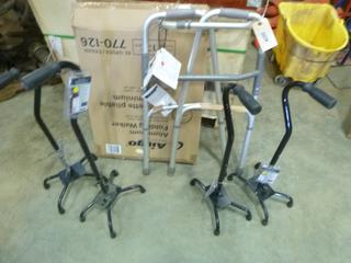 (2) Aluminum Folding Walkers, (4) Quad Canes