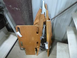 Vintage Collapsible Folding Stretcher w/ Roller on One End, C/w Wooden Backboard (A BACK)