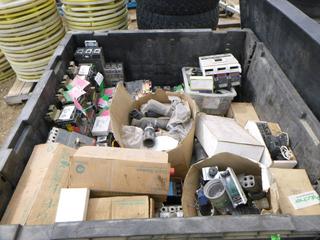 Crate w/ Contents, Includes Circuit Breakers, Qty of Breakers, Power Couplers and Misc. Supplies (NORTH FENCE)