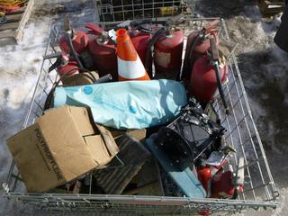 Crate of (12) Fire Extinguishers, Box of Polypropylene Twine, Extinguisher Mounts, Chock Blocks *Note: Crate Not Included* (Row 4)