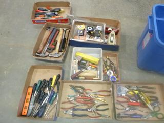 Qty of Hand Tools Including Screw Drivers, Hammers, Measuring Tape and More (J-5-1)