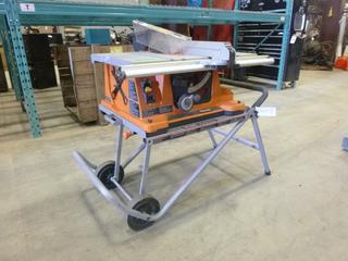 Rigid Portable Table Saw, Model TS-2400-1, 10 In. Blade, 21 In. x 31 In. x 35 In., S/N V073377511 *Note: Needs Work On Bearing For Motor*