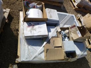 Qty of Electrical Supplies Including Breaker Boxes, Emergency Lights and Misc. Supplies, C/w Hand Dryer (NORTH FENCE)