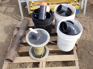 Qty of PVC Piping, Post Pounder, Spool w/ Rope (NORTH FENCE)
