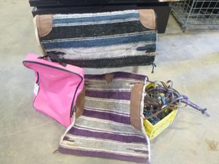 (2) Saddle Blankets w/ Tack Bag and Crate Containing Assorted Halters, Leads and More (D1)