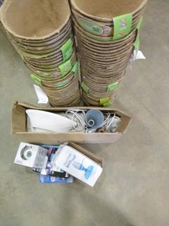 Misc. Items: Compost Bins, Water Bottle Hand Pump, Alarm Clock, Wireless Weather Station, CO2 Alarm, Qty of Assorted Lights (Row 5)