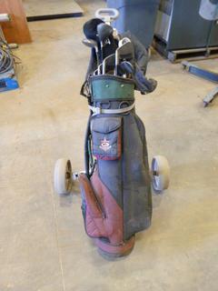 Spalding Golf Clubs, C/w 7 Irons and 4 Wood, w/ Slazenger Golf Bag and Golf Caddy (D BACK)
