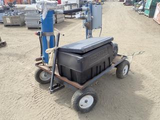 57in X 44in Cart C/w Water Pump And Filtration System w/ Hayward Type FBF-0102-AB10, Baldor 20hp 3-Phase Motor And Wainbee Panel Box *Note: (2) Flat Tires*