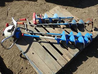 (1) 8in Model 104 Gas Powered Ice Auger C/w (2) 8in Ice Augers And (1) 6in Ice Auger *Note: Running Condition Unknown*