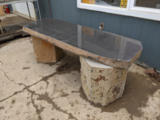 88in X 30in X 30in Hand Cut Polished Basalt Stone Decorative Table, Imported from Vietnam. 3-Piece, Weighs Approx. 6000 lbs.  