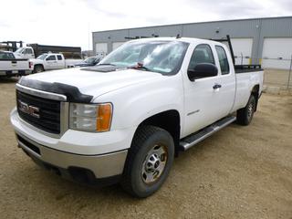 2011 GMC 2500 HD Extended Cab Pick Up C/w 6.0L, A/T, Headache Rack And 8ft Box. Showing 247,641kms. VIN 1GT21ZCG7BZ296006. UNIT 78 *Note: Back Bumper Damaged, Rust*