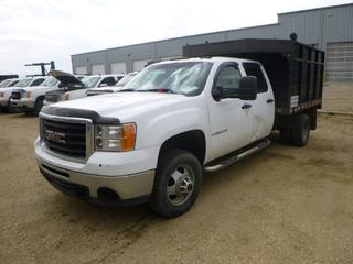 2008 GMC 3500 HD Crew Cab Dually Pick Up C/w 6.0L, A/T And 10ft X 8ft Box. Showing 229,134kms. VIN 1GDJC33K98F220705. UNIT 58. *Note: Body Damage, Roof Rust, Driver Seat Wear*