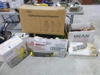 Qty Of Tape, Roller Chain RS40-2-RP, Ear Plugs, Anchors, Tyvek Coveralls Size XL And Hammer Tacker And Misc Supplies