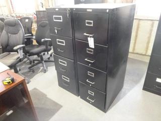 (2) 2ft 3in X 1ft 6in X 4ft 4in Staples 4-Drawer Filing Cabinets *Note: (1) Damaged*