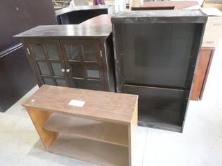 (2) Shelving Units And (1) Cabinet