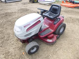 White Outdoor Ride On Mower c/w Briggs and Stratton, Showing 547 Hours, 15x6-6 NHS Front Tires, 20x10-8 Rear Tires, SN 1A240H20054. *Note: Starts With Boost, Runs Rough, Smokes*