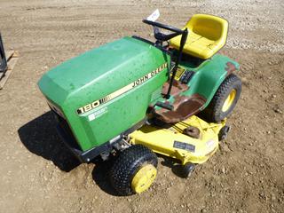 John Deere 180 Ride On Mower c/w 540V, 15x6-6 NHS Front Tires, 20x10-8 NHS Rear Tires, SN M00180B020709 *Note: Running Condition Unknown, No Key*