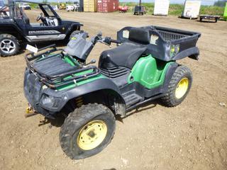John Deere Buck 500 ATV c/w 5 Speed, AT26x10-12 Front Tires, 25x8-12 Rear Tires, SN M0FFTA5020596 *Note: Running Condition Unknown, No Key, Damage To Rear Cargo Box*