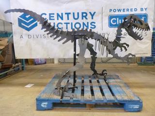 3D Metal Raptor Skeleton Statue, 84 In. x 45 1/4 In. (X3)