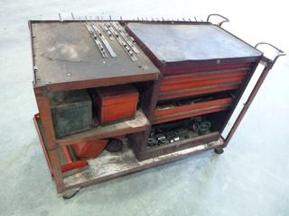 3 Tier Tool Cart w/ 3 Sliding Drawers, 4 Ft. x 2 Ft. x 33 In., C/w (4) Metal Tool Boxes and Contents (J-1-1)