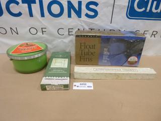 Presto Pressure Cooker, (4) Acupuncture Charts, Home Trends Glass Shelving. Float Tube Fins (B1)