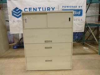 3 Drawer Lateral Cabinet w/ Sliding Cupboard, 18 In. x 42 In. 52 1/2 In. (Row 3)