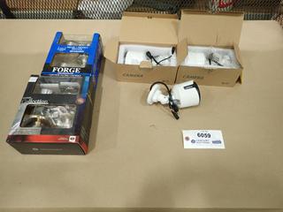 (3) Lorex C881DA-Z 4K Security Cameras c/w (2) Privacy Door Knob Sets (2 Cameras Unused) (G1)