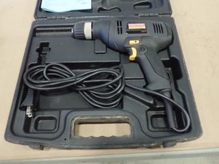 Mastercraft 3/8 In. Professional Electric Drill c/w Variable Speed/Reversible, Double Insulated, Owners Manual and Carry Case (D1)