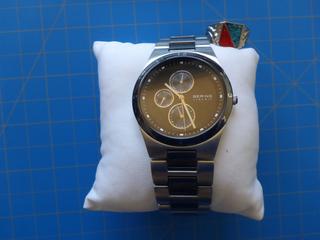 Bering Ceramic Men's Watch c/w Glass Case and Silver Ring, Size 9.5