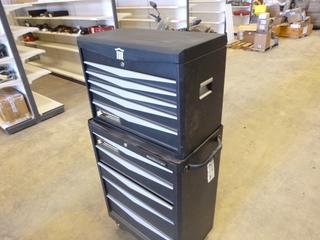(1) Unused Mastercraft 26 In. 5 Drawer Cabinet w/ Casters, C/w (1)Unused 26 In. 5 Drawer Tool Chest and (2) Sets of Keys  (B Front)
