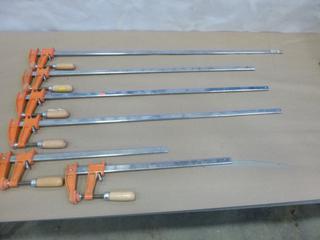 (6) Jorgensen Adjustable Clamps, 40 In., 34 In, and 18 In. Long (G2)