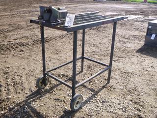 Portable Welding Table, (2) Vises Attached, 43 In. x 19 In. x 33 In. (ROW 2)
