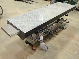 Custom Work/Motorcycle Hydraulic Lift Table w/ Slide Out Ramp and Locking Wheels (RED C-CAN)