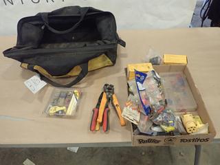 Qty of Assorted Electrical Supplies Including Crimpers, Cutters, Fuses, Wire Connectors, Electrical Plugs and More (C2)