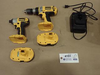 Dewalt DC825 1/2 In. Impact Driver, Dewalt DC988 1/2 In. Cordless Drill c/w (2) 18 Volt Batteries and (1) Charger (C2)