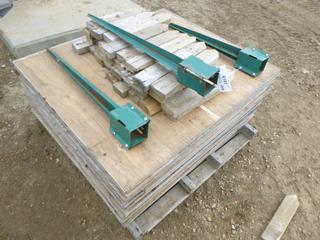 Approx. 21 Sheets of 3/4 In. Plywood 48 In x 42 In, C/w (3) 4 In. x 4 In.  Post Mounts, Qty of Wood Stakes (Row 3)