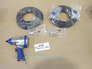 3/8 In. Pneumatic Impact Wrench, C/w (2) Air Hoses and Accessories (C2)