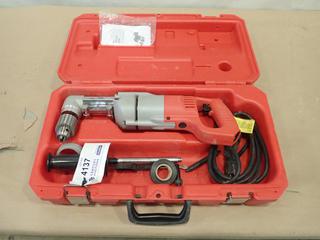 Milwaukee Right Angle Drill, Model 1107, Heavy Duty 1/2 In. Chuck, 2 Speed, C/w Side Handle, Carrying Case and Owners Manual (D1)