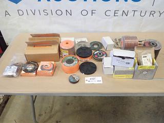 Qty of Unused Walter Zip Cut Discs, Wire Wheel Brushes, Grinding Discs, C/w (2) Vise Grip Clamps and Plastic Tote (R-2-1)