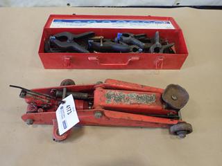 Metal Case of C-Clamps, Spring Clamps and 2 Ton Floor Jack (W2)