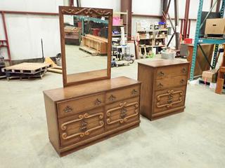 Bedroom Set: Includes: 6-Drawer Dresser with Mirror, 4-Drawer Dresser, Queen Headboard and Frame (K-5-3)