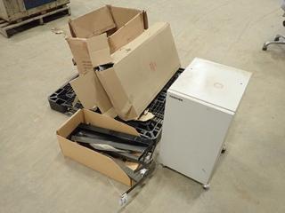 Qty of Metal Shelves, Brackets/Rollers and Metal Cabinet On Wheels (R-5-2)