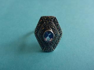 Ladies Sterling Silver Ring, Amethyst Coloured Stone and Clear Chip Stones, Approx. Size 5.75