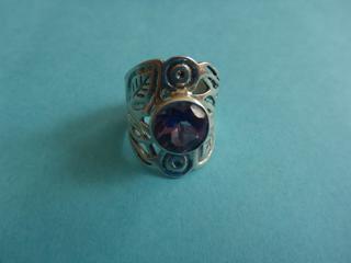 Ladies Sterling Silver Ring, Amethyst  Coloured Stone, Approx. Size 6