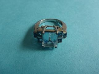 Ladies Sterling Silver Ring, w/ Aquamarine Coloured Stones, Approx. Size 5.25