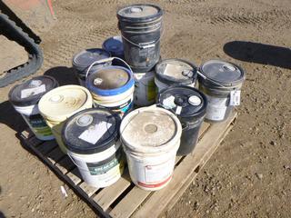Pallet of Unopened 18.9L Pails of Transmission Fluid, Engine Oil, Gear Lube, Cutting Oil and More (Row 4)